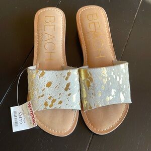 White and gold slide sandles by Matisse beach size 8